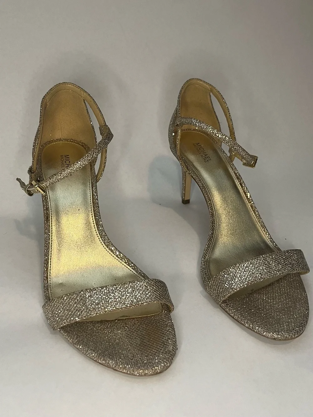 MICHAEL Kors Simone Gold Glitter Ankle Strap Sandals Size 11